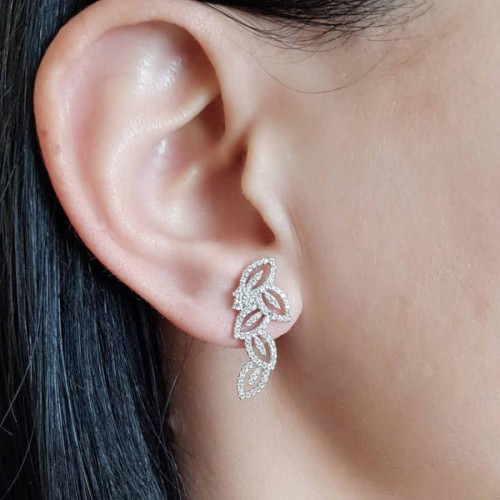 Pırlanta Modeli Başak Deseni Kadın Gümüş Küpe - CNG Jewels (1)