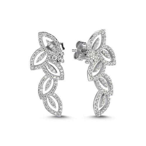 Pırlanta Modeli Başak Deseni Kadın Gümüş Küpe - CNG Jewels