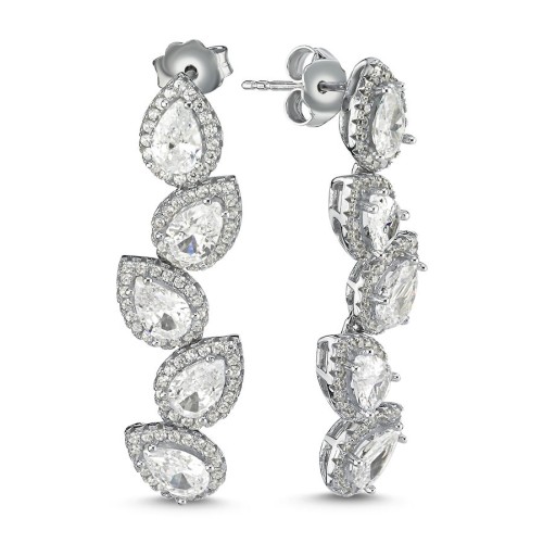 Diamond Designed Drop Stone Women's Evening Dress Silver Earrings - CNG Jewels