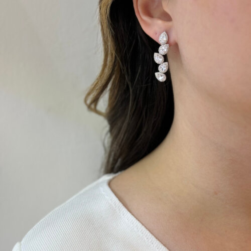 Pırlanta Modeli Damla Taşlı Abiye Gümüş Küpe - 2