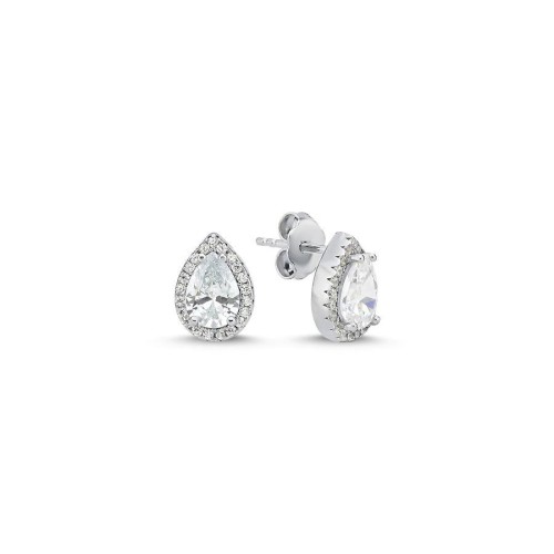 Drop Solitaire Silver Women's Earrings with Stones Around 
