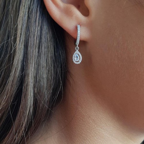 Pırlanta Modeli Damla Tektaş Sallantılı Gümüş Bayan Küpe - CNG Jewels