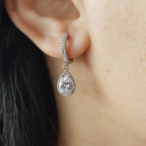 Pırlanta Modeli Sallantılı Büyük Damla Tektaş Anturaj Gümüş Küpe - CNG Jewels (1)