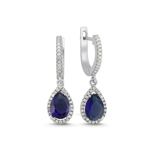 Pırlanta Modeli Safir Damla Taşlı Bayan Gümüş Küpe - CNG Jewels