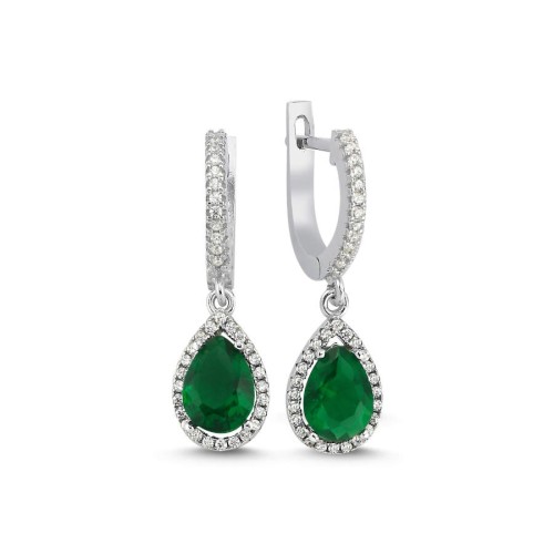Pırlanta Modeli Sallantılı Zümrüt Damla Taşlı Gümüş Bayan Küpe - CNG Jewels