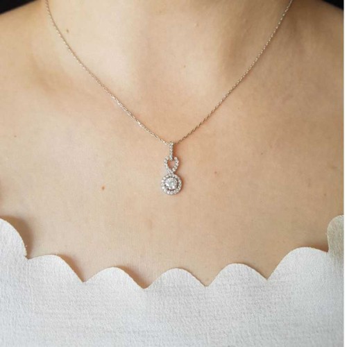 Pırlanta Modeli Taşlı Kadın Gümüş Kolye - CNG Jewels