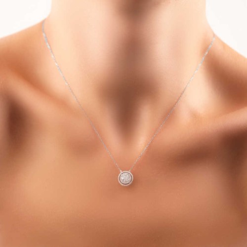 Pırlanta Modeli Tektaş İki Sıra Yuvarlak Gümüş Kadın Kolye - CNG Jewels (1)