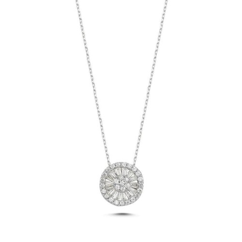 Pırlanta Modeli Trapez Taşlı Anturaj Gümüş Bayan Kolye - CNG Jewels