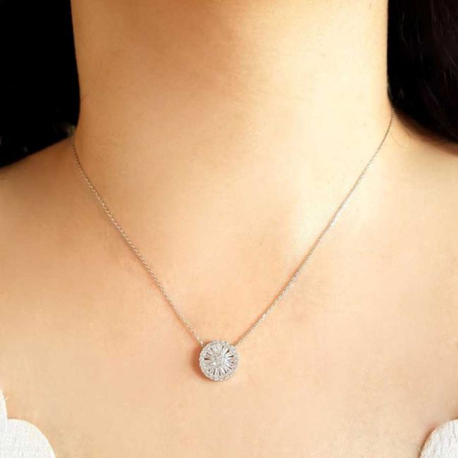 Pırlanta Modeli Trapez Taşlı Anturaj Gümüş Kadın Kolye - 2