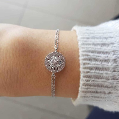 Trapezoid Baguette Stone Round Women's Silver Bracelet - CNG Jewels