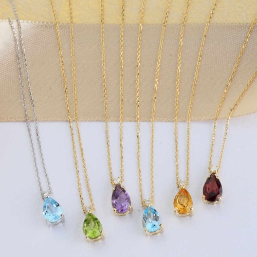 Pırlanta Taşlı Damla Blue Topaz Beyaz Altın Kolye - 5