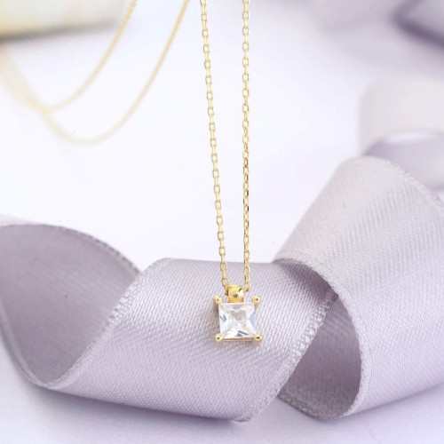 Minimal Prenses Kesim Tektaş Altın Kolye - CNG Jewels (1)