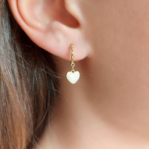 Pudra Pembe Rengi Kalp Gold Gümüş Bayan Küpe - CNG Jewels