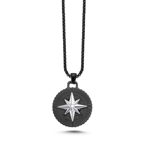 Pusula Siyah Erkek Çelik Kolye - CNG Jewels