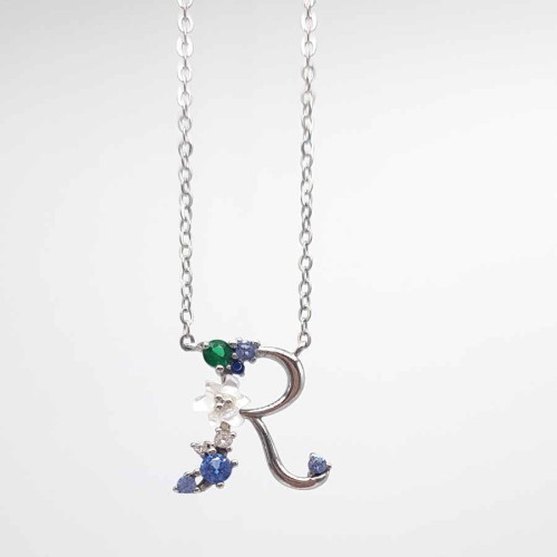 R Harfi Çiçekli Gümüş Kadın Kolye - CNG Jewels