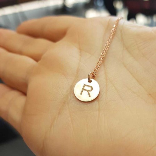 R Harfi Rose Minimal Plaka Gümüş Kadın Kolye 