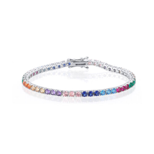 Rainbow Renkli Taşlı Su Yolu Gümüş Bileklik - CNG Jewels