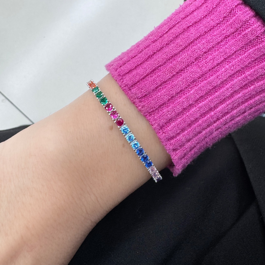 Rainbow Renkli Taşlı Su Yolu Gümüş Bileklik - CNG Jewels (1)