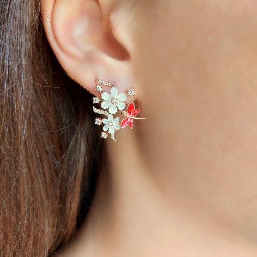 Red Dragonfly with Floral Earrings - CNG Jewels