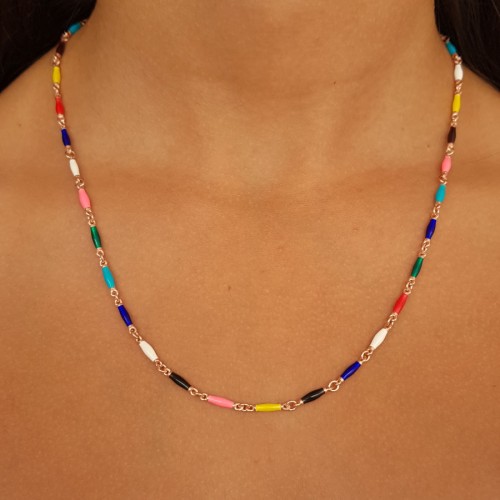 Rengarenk Mineli Çubuklar Gümüş Bayan Kolye - CNG Jewels
