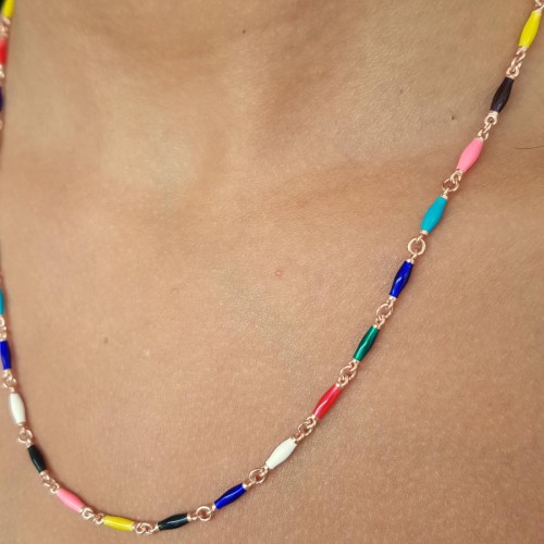 Rengarenk Mineli Çubuklar Gümüş Kadın Kolye - CNG Jewels (1)