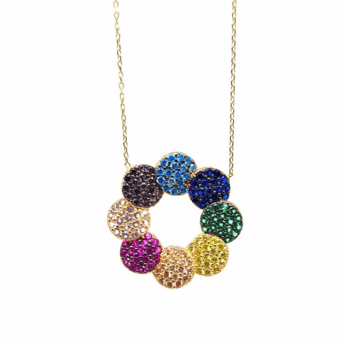 Rengarenk Yuvarlak Gökkuşağı Altın Kolye - CNG Jewels