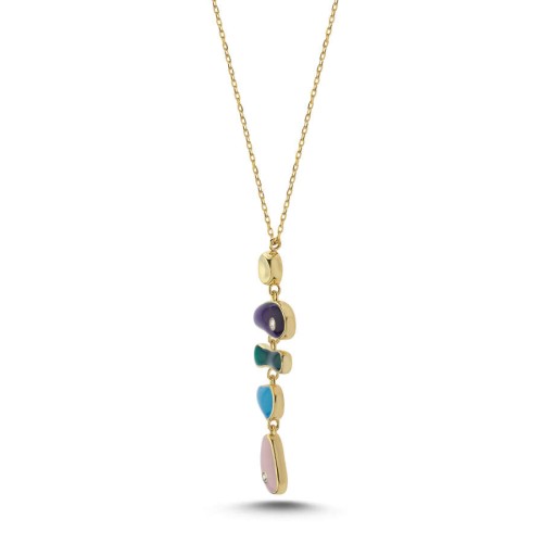 Renkli Mineli Balık Gümüş Kadın Kolye - CNG Jewels (1)