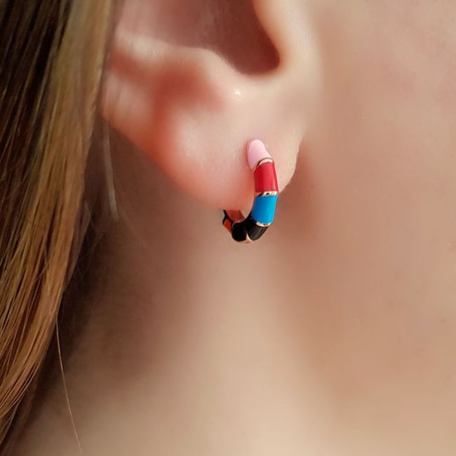  Renkli Minimal Gümüş Halka Küpe - 1