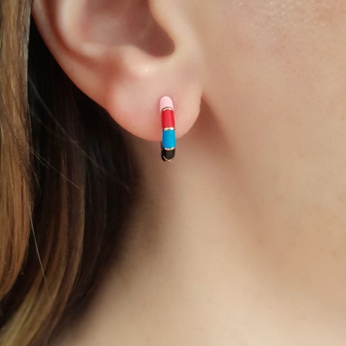  Renkli Minimal Gümüş Halka Küpe - CNG Jewels (1)