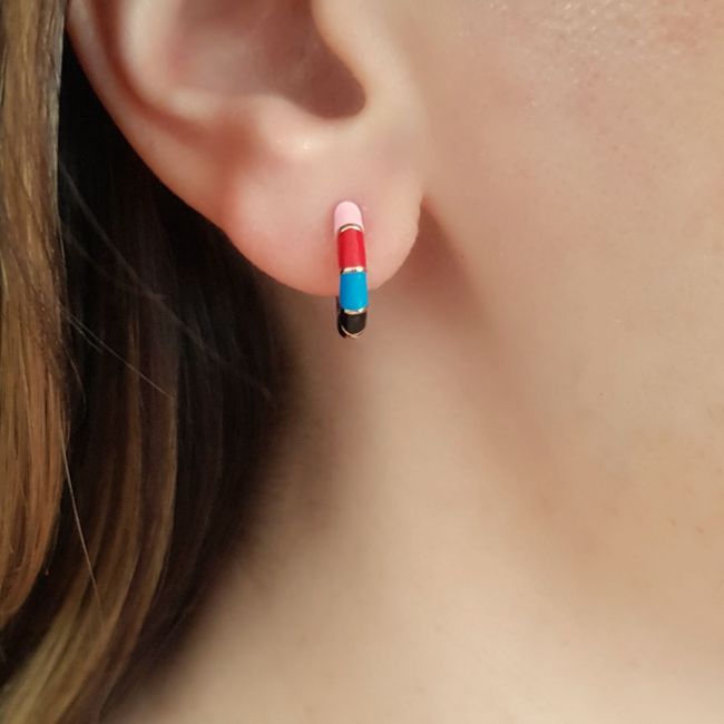  Renkli Minimal Gümüş Halka Küpe - 2