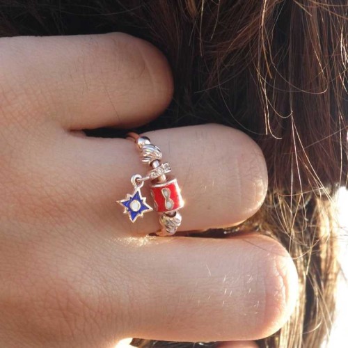 Renkli Sonsuzluk Silindir Charm Kutup Yıldızı Gümüş Kadın Yüzük - CNG Jewels