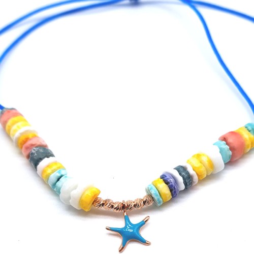 Renkli Taşlı Deniz Yıldızlı Neon İpli Gümüş Halhal - CNG Jewels (1)