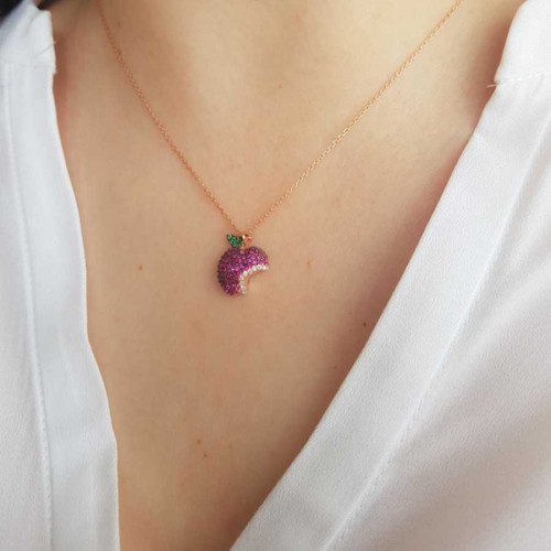 Renkli Taşlı Elma Gümüş Bayan Kolye - CNG Jewels (1)