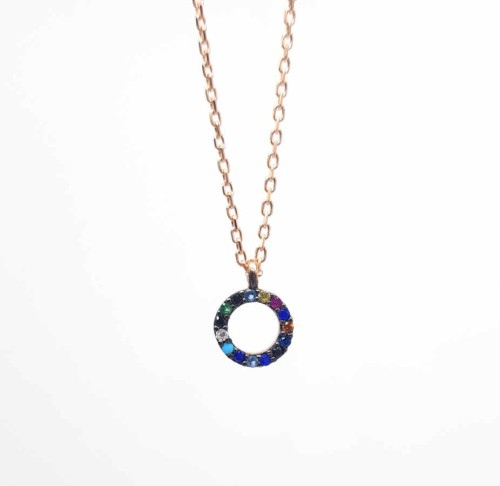 Renkli Taşlı Minik Çember Gümüş Bayan Kolye - CNG Jewels