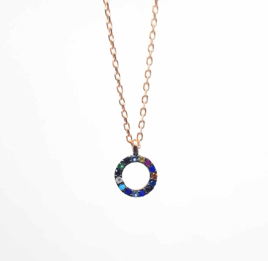 Colorful Stone Tiny Circle Silver Women's Necklace - CNG Jewels