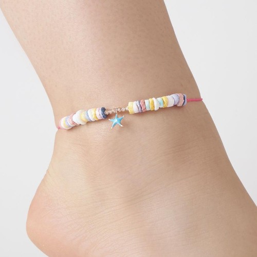 Renkli Taşlı Neon Mavi Yıldızlı İpli Gümüş Halhal - CNG Jewels