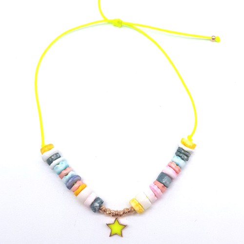 Renkli Taşlı Neon Sarı Yıldızlı İpli Gümüş Halhal - CNG Jewels (1)