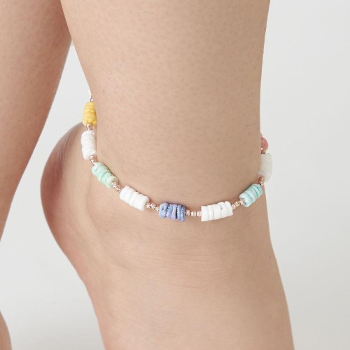 Renkli Taşlı Parlak Rosegold Toplu Gümüş Halhal - CNG Jewels