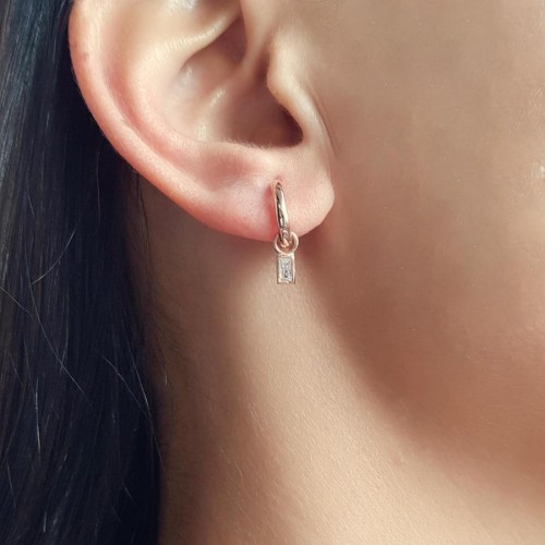 Baget Taşlı Küçük Halka Rosegold Gümüş Kadın Küpe - CNG Jewels