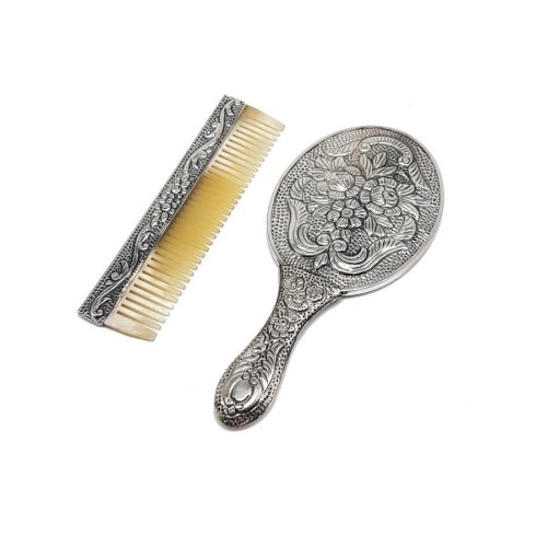 Rose Hand Mirror Comb Double Silver Set - CNG Jewels