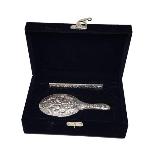 Rose Hand Mirror Comb Double Silver Set - CNG Jewels (1)