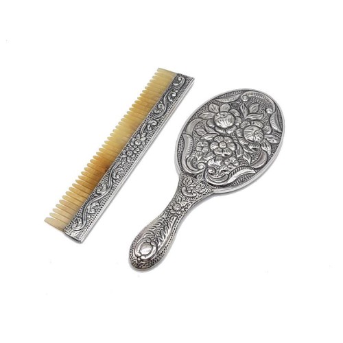 Rose Hand Mirror Comb Double Silver Set No 2 - CNG Jewels