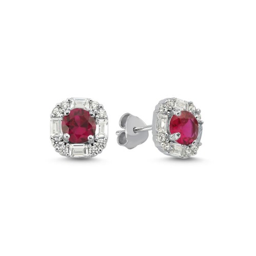 Ruby Baget Taşlı Tasarım Kadın Gümüş Küpe - CNG Jewels