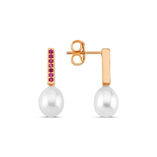 Ruby Damla Gerçek İnci Rose Kadın Gümüş Küpe - CNG Jewels
