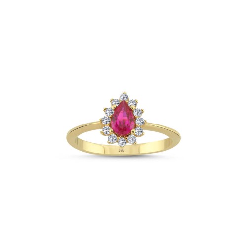 Ruby Damla Tektaş Anturaj 14 Ayar Altın Yüzük - CNG Jewels
