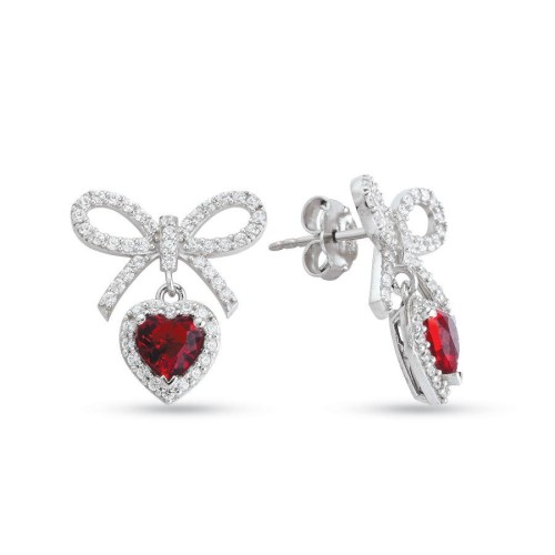 Ruby Kalp Fiyonk Gümüş Kadın Küpe - CNG Jewels