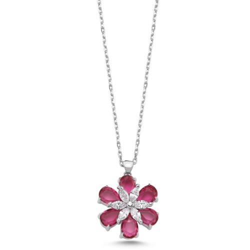 Ruby Papatya Kadın Gümüş Kolye - CNG Jewels