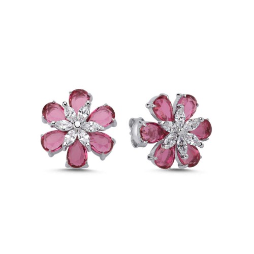 Ruby Papatya Kadın Gümüş Küpe - CNG Jewels