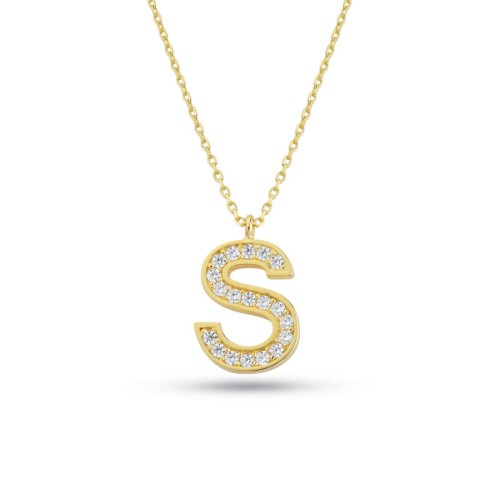 S Harfi Altın Taşlı Kolye - CNG Jewels