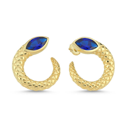 Safir Markiz Yılan Gold Kadın Gümüş Küpe 